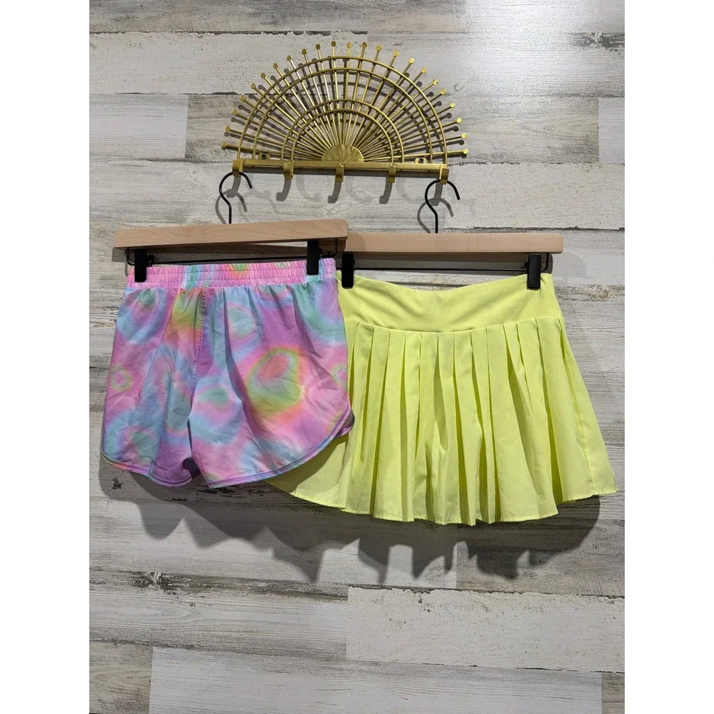 All In Motion Old Navy Shorts Skort Girls L 10/12 Pink Yellow Active EUC